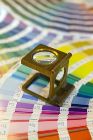 color chart, magnifying glass, printer